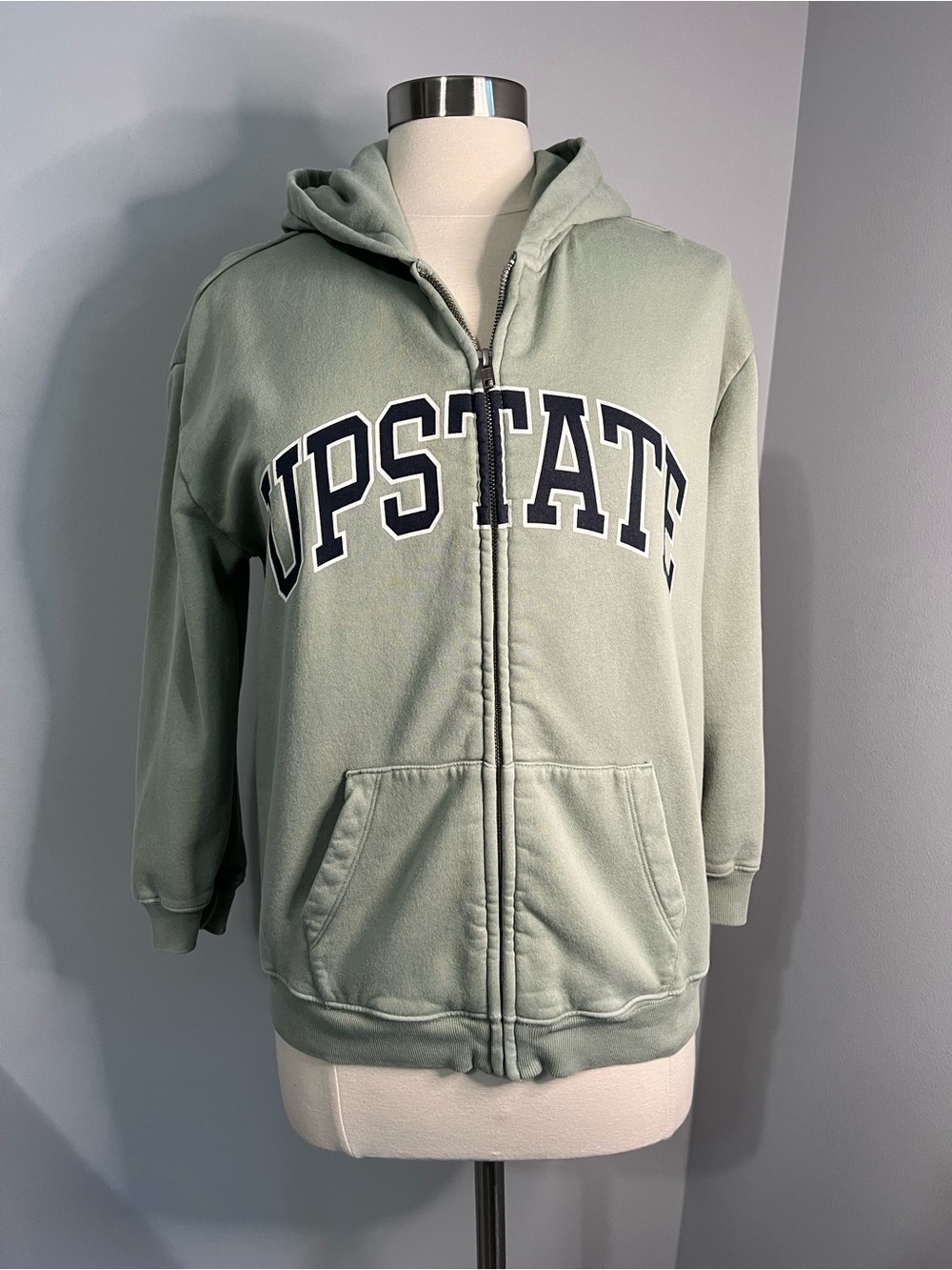Gap Teen Size 10 Green Long Sleeve Zip-Up Hoodie Sweatshirt w/ Upstate Graphics